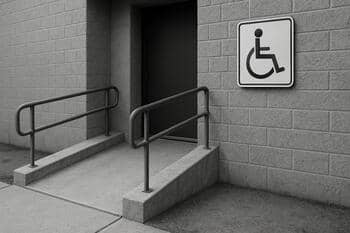 Erişilebilir giriş simgesi bulunan spor tesisi kapısı