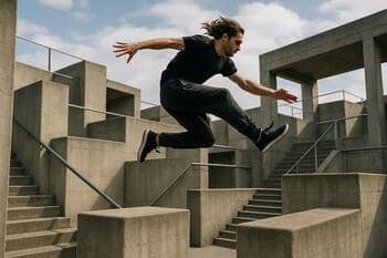 Çok seviyeli parkurda kademelerle işaretlenmiş koşu yolu