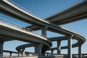 Köprülü yaya bağlantısının spor kompleksine uzanan üstten görünümü