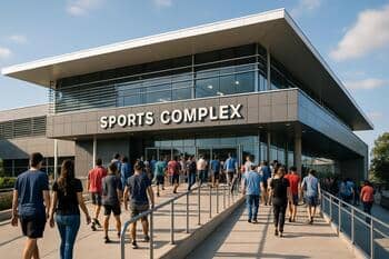 Spor kompleksinde rampalı erişim bulunan giriş kapısı