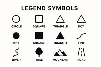 Harita sembolleri ve renk karşılıklarının bulunduğu tablo