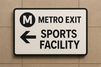 Metro çıkışında spor kompleksini gösteren yön tabelası