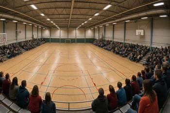 Kapalı spor salonunun üstten panoraması