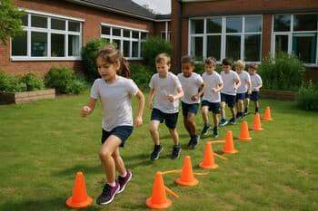 Okul bahçesinde merdiven drilli yapan gençler