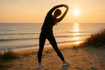 Sahil yürüyüş yolunda ısınma yapan grup