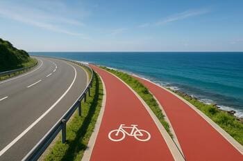 Doğu kolunda sahil yürüyüş yolu ve rüzgâr bariyerleri