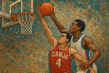 Gence maçında çiftli blok anı