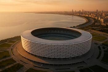 Bakü deniz hattına yakın stadyumun drone panoraması