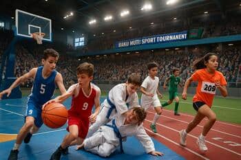 Bakü’de U14 futbol turnuvasında orta saha mücadelesi